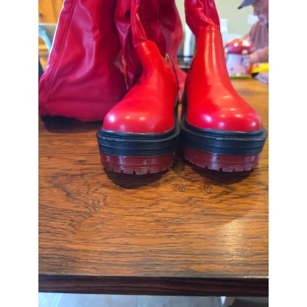 Azalea Wang Red Over Knees Boots Women's Size 8 - Picture 2 of 16